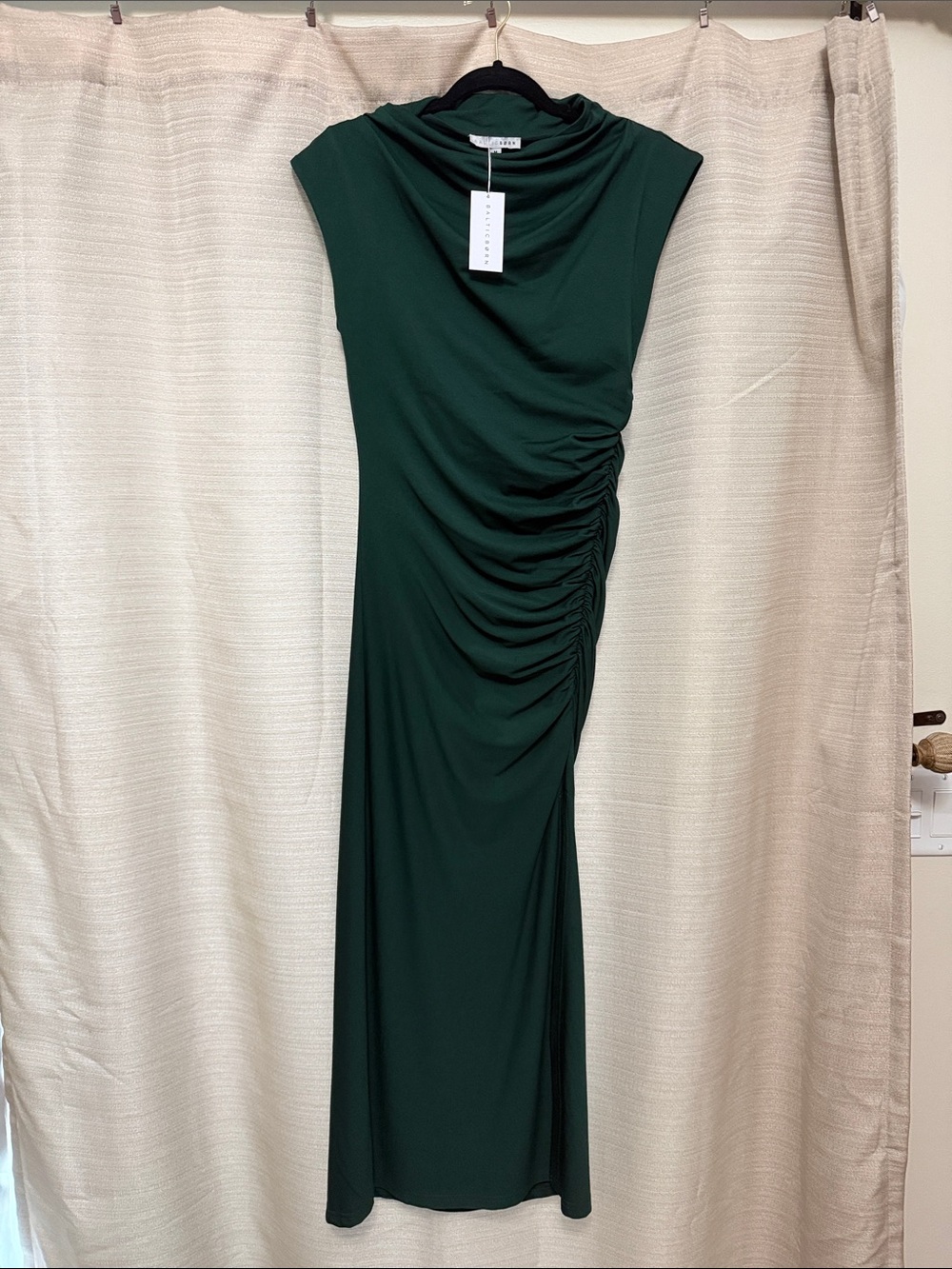 Baltic Born Forest Green Cowl Neck Ruched Maxi Dress